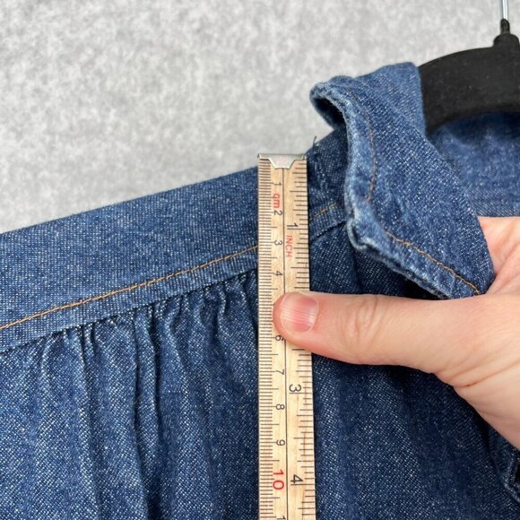 Ransom Vtg 70s Midi Denim Dress Size 6 Dark Blue Wash Snap Front Pockets Modest - Picture 10 of 14